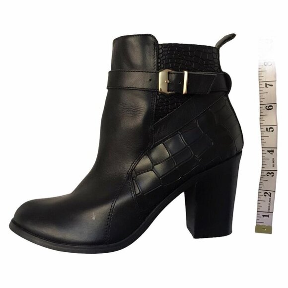 Edgy Street Style ShoeMint Ankle Moto Boots Black Croc Buckle Strap Block Heel - Picture 6 of 7